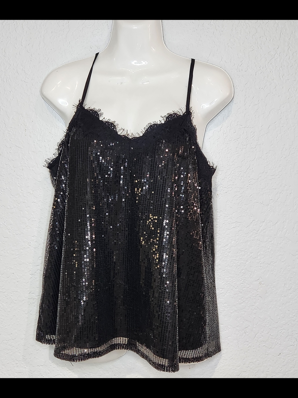 Andree By Unit Black Sequin Lace-Trim Camisole Top